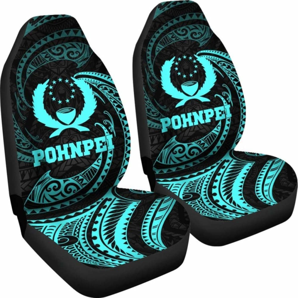 Pohnpei Micronesian Car Seat Covers - Neon Blue Tribal Wave -