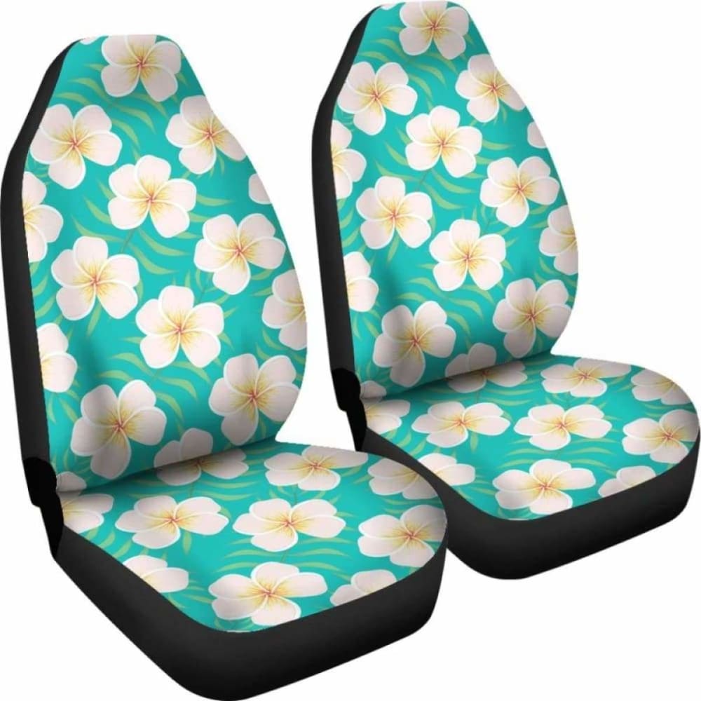 Dark Teal Plumeria Frangipani Hawaiian Flower Car Seat Covers Tropical Island Floral Pattern