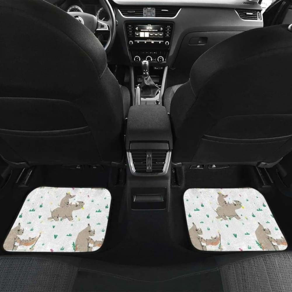 Cute Rhino Pattern Background Front And Back Car Mats