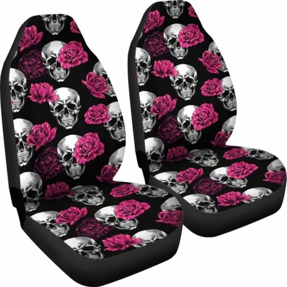 Pink Floral Skull Car Seat Covers