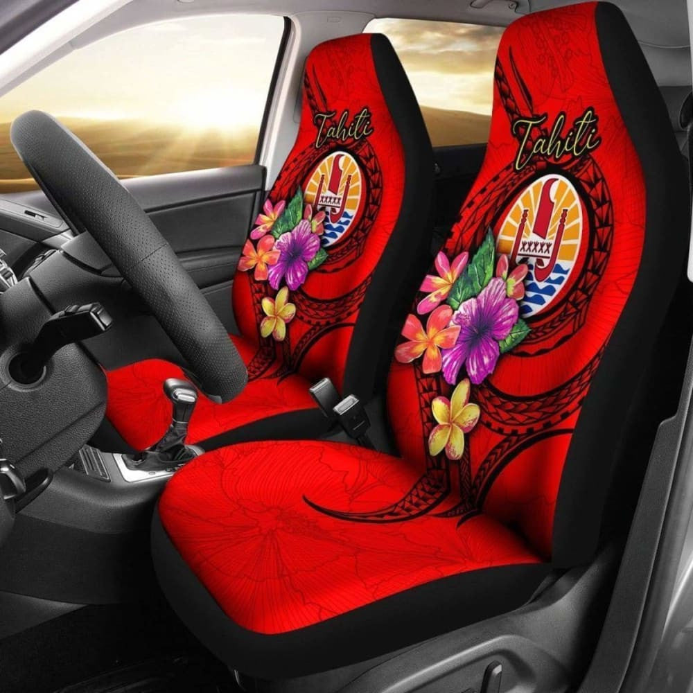 Tahiti Car Seat Covers Polynesian Floral With Seal Red