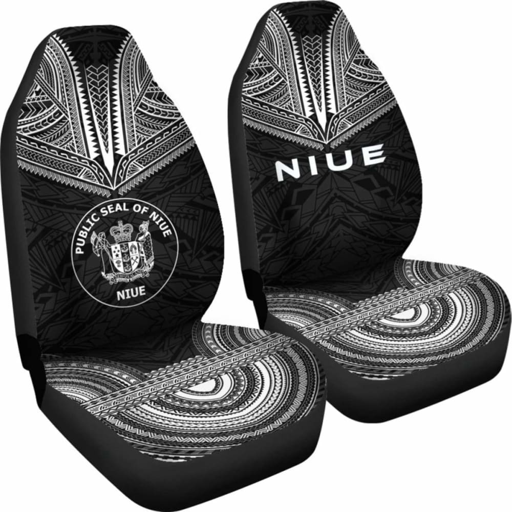 Niue Car Seat Cover - Niue Seal Polynesian Chief Tattoo Black Version -