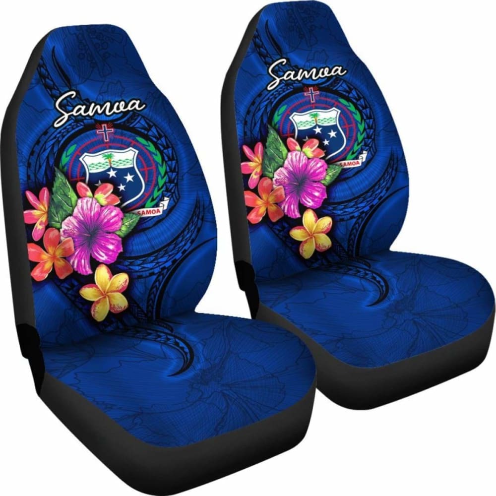 Samoa Polynesian Car Seat Covers - Floral With Seal Blue -