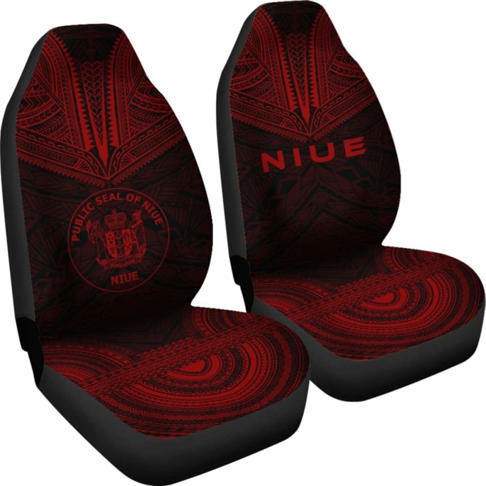 Niue Car Seat Cover - Niue Seal Polynesian Chief Tattoo Red Version -