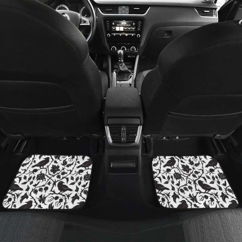 Crow Dark Floral Pattern Front And Back Car Mats