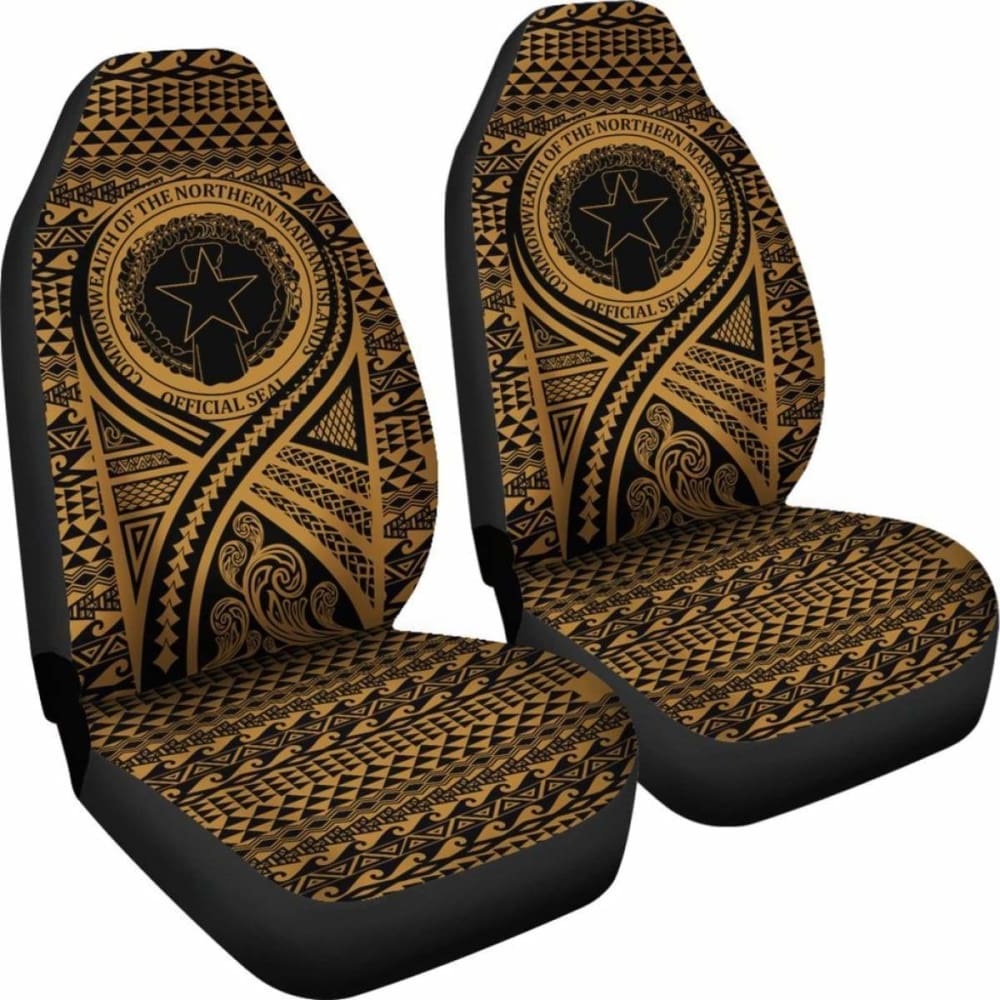 Northern Mariana Islands Car Seat Cover - Northern Mariana Islands Seal Polynesian Tattoo Gold -