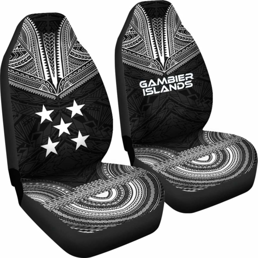 Gambier Island Car Seat Cover - Gambier Island Flag Polynesian Chief Tattoo Black Version -
