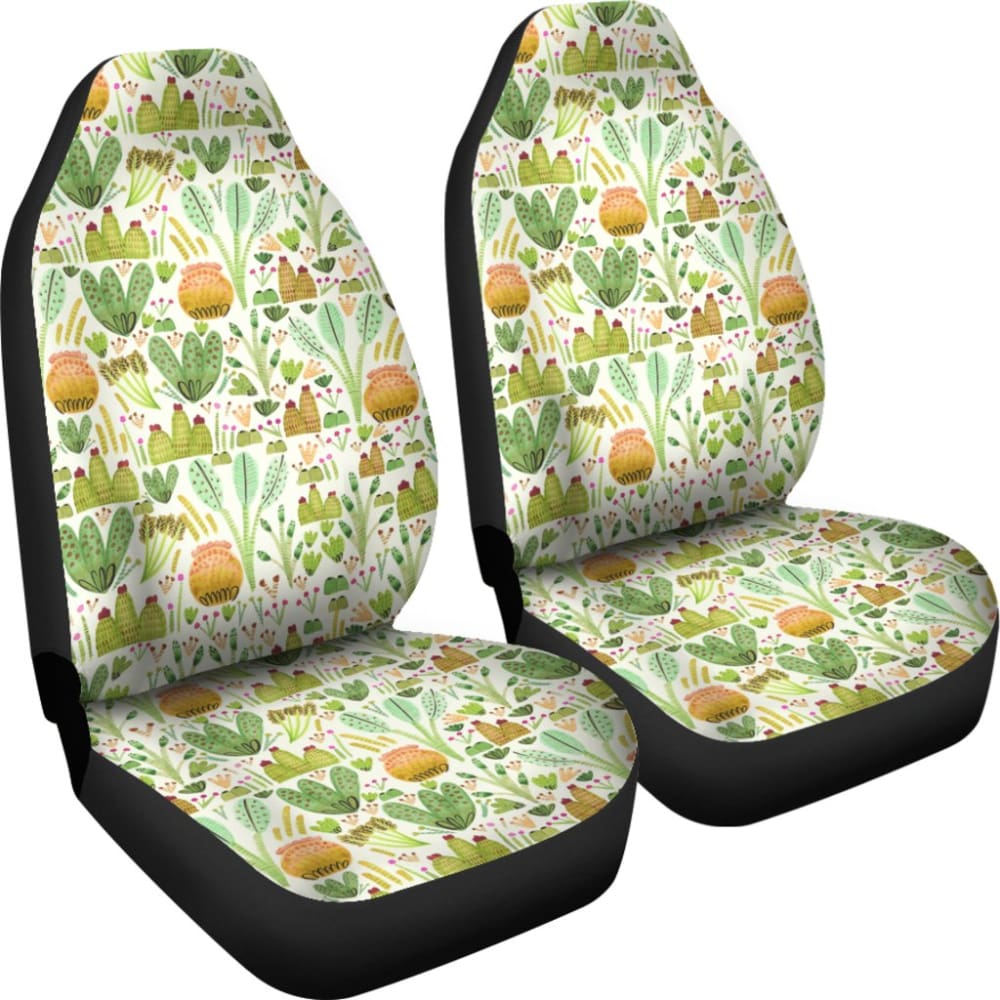 Car Seat Covers Green Flower Succulents and Cactus Doodle Pattern