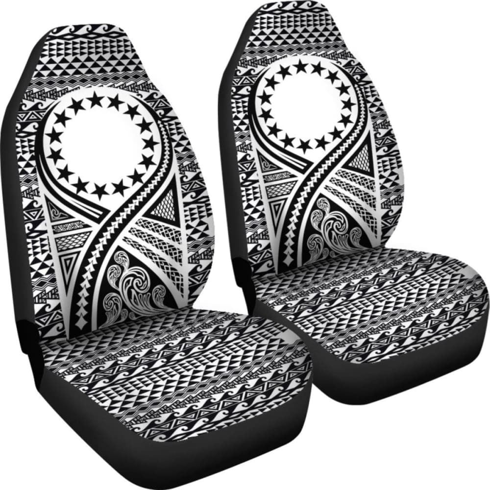 Cook Islands Car Seat Cover - Cook Islands Flag Polynesian Tattoo Black -