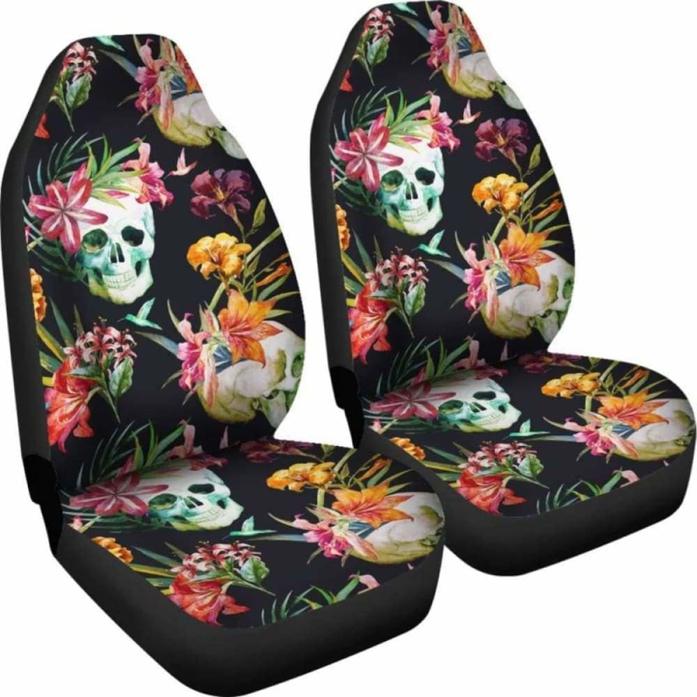 Set Of Pcs - Skull Floral Fire Halloween Skull Car Seat Covers