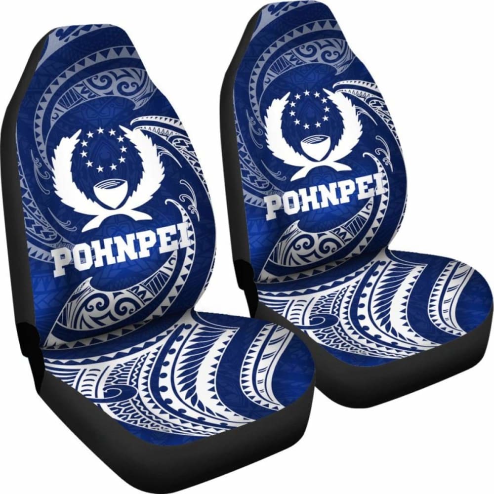 Pohnpei Micronesia Car Seat Covers - Blue Tribal Wave -