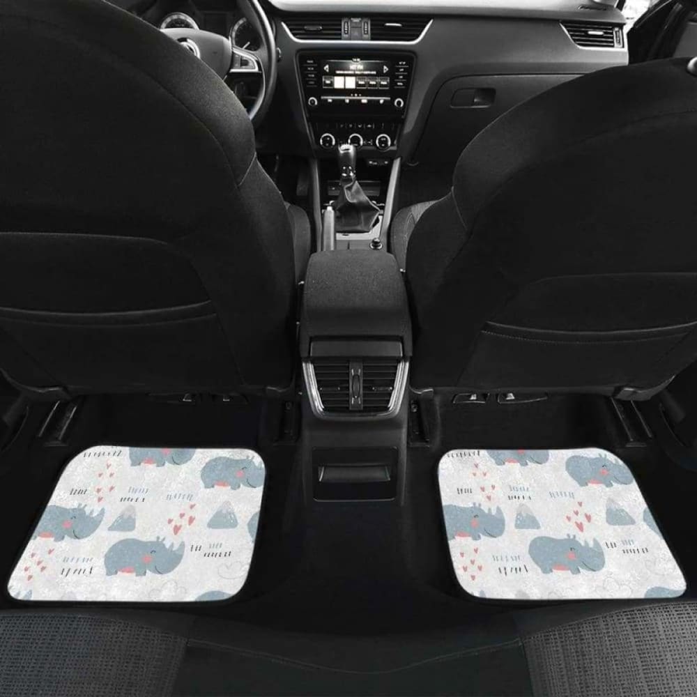 Cute Rhino Heart Pattern Front And Back Car Mats
