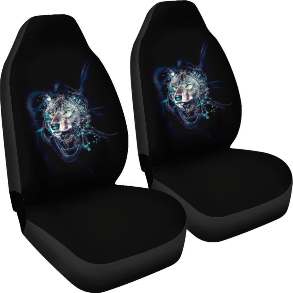 Digital Blue Indian Wolf Spirit Car Seat Covers