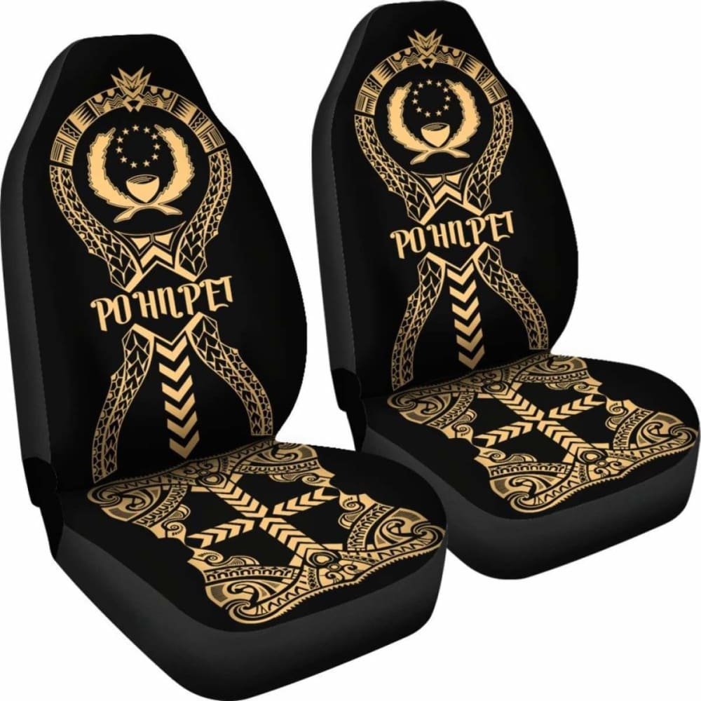 Pohnpei Car Seat Covers - Pohnpei Flag Micronesian Tribal Gold -