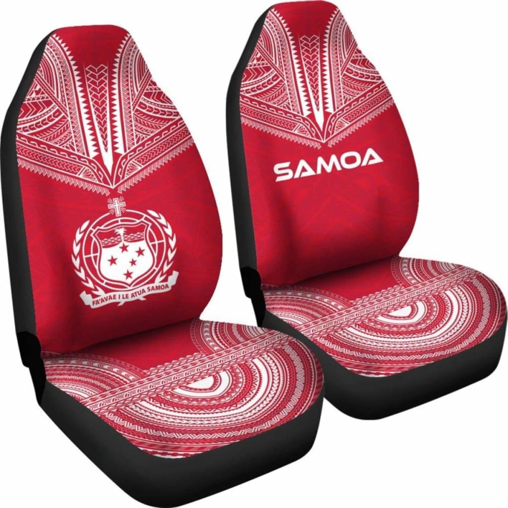 Samoa Car Seat Cover - Samoa Coat Of Arms Polynesian Chief Tattoo Red Version -