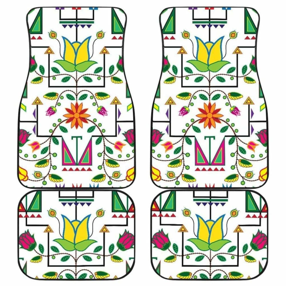 Geometric Floral Summer-White Set Of Car Floor Mats