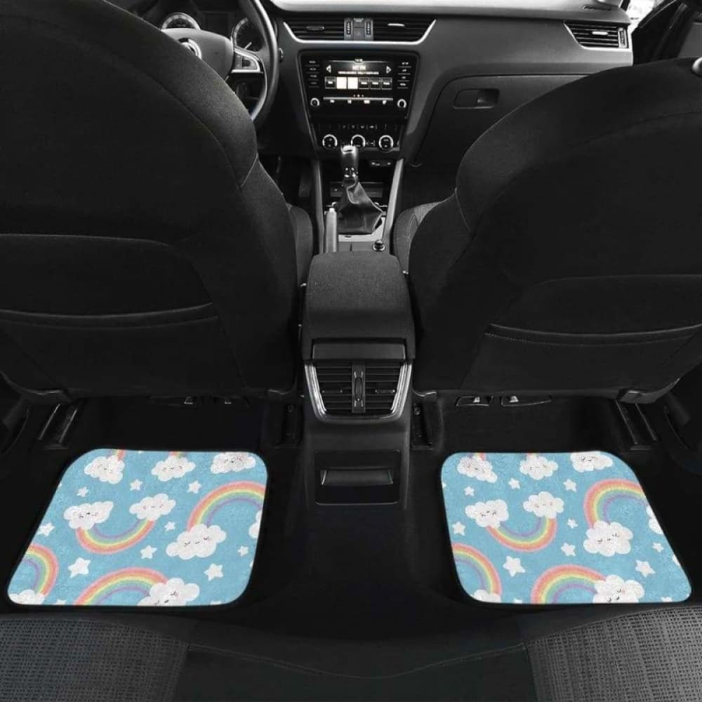 Cute Rainbow Clound Star Pattern Blue Background Front And Back Car Mats
