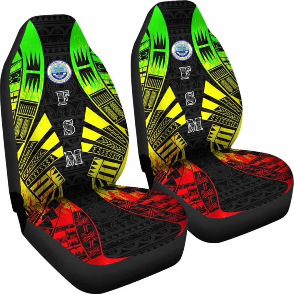 Federated States Of Micronesia Car Seat Covers - F S M Seal Polynesian Tattoo Reggae -