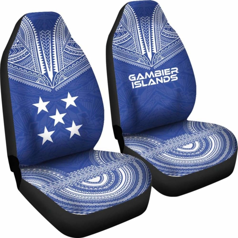 Gambier Island Car Seat Cover - Gambier Island Flag Polynesian Chief Tattoo Blue Version -