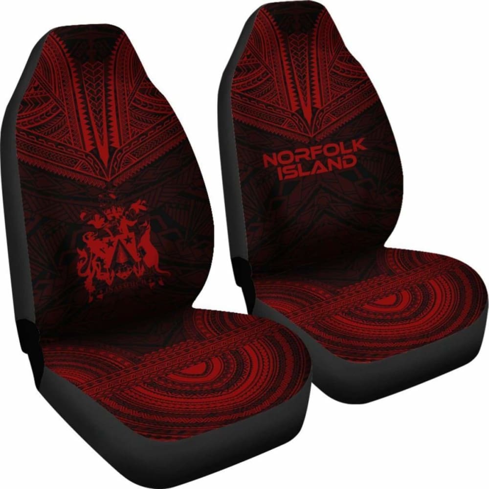 Norfolk Island Car Seat Cover - Norfolk Island Coat Of Arms Polynesian Chief Tattoo Red Version -