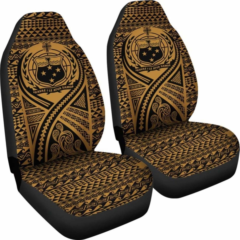 Samoa Car Seat Cover - Samoa Coat Of Arms Polynesian Tattoo Gold -