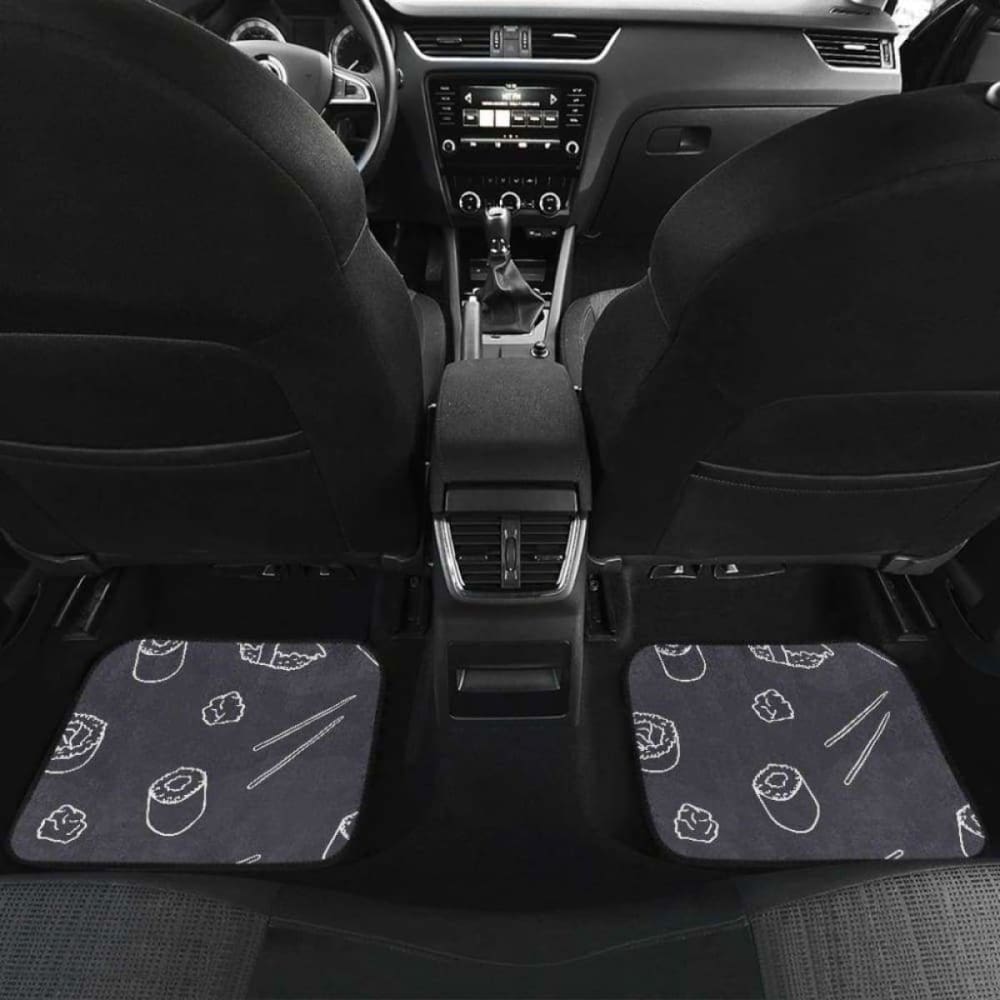 Sushi Pattern Black Background Front And Back Car Mats