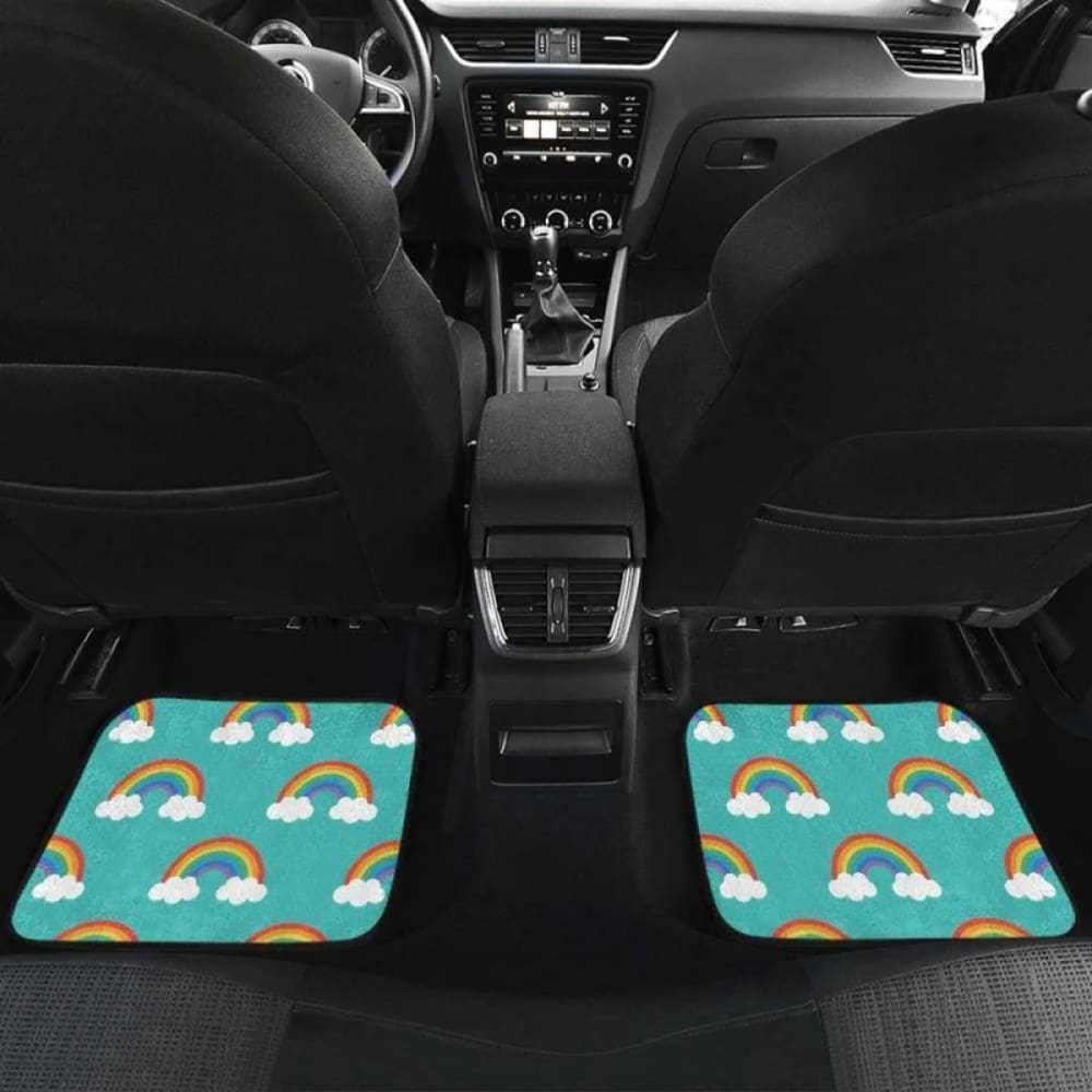 Rainbow Pattern Green Background Front And Back Car Mats