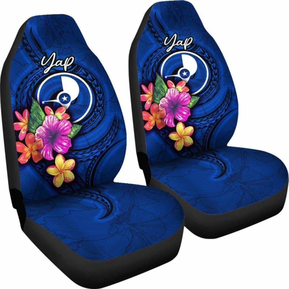 Yap Micronesia Car Seat Covers - Floral With Seal Blue -