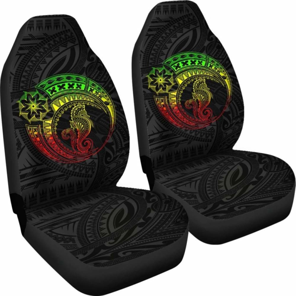 Seahorse Polynesian Car Seat Covers - Polynesian Tattoo Black Reggae -