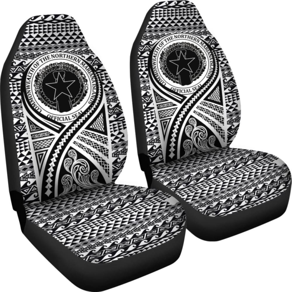 Northern Mariana Islands Car Seat Cover - Northern Mariana Islands Seal Polynesian Tattoo Black -