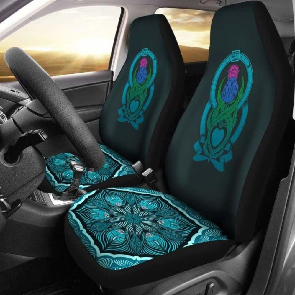 Scotland Thistle With Blue Floral Pattern Car Seat Covers