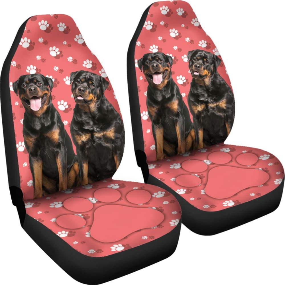 Couple Rottweilers on Pink Background Paw Print Car Seat Covers