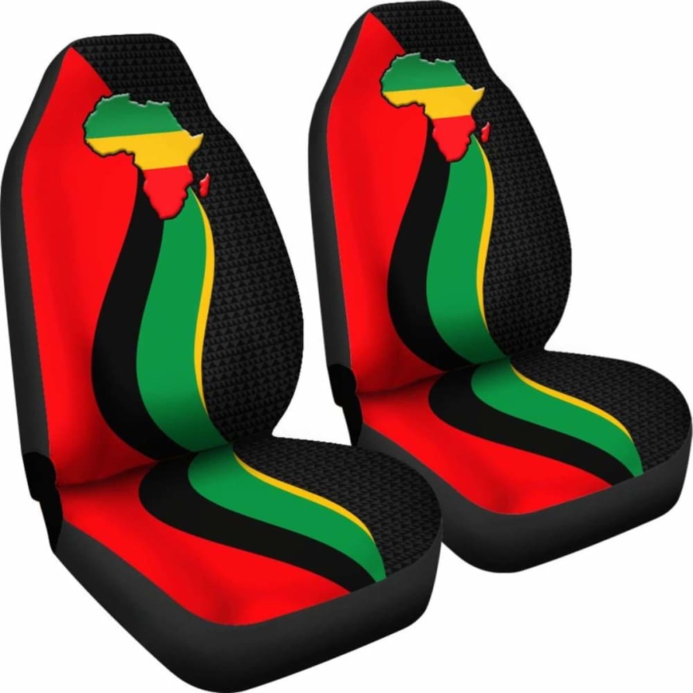 African Car Seat Cover - Pan-African Flag And Map -