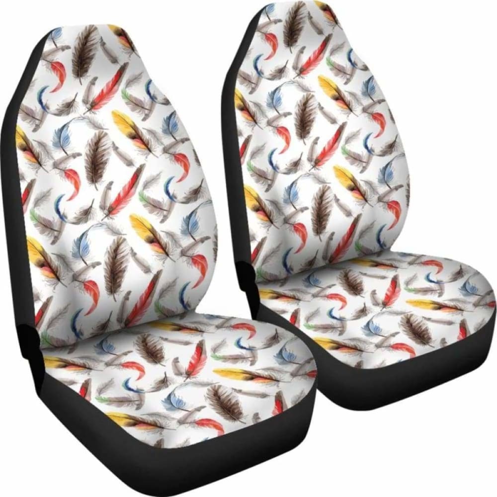 White With Watercolor Feathers Boho Car Seat Covers