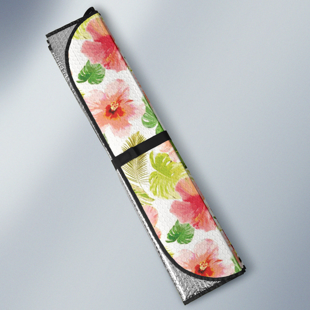 Pink Hibicus Toucan Watercolor Car Auto Sun Shades