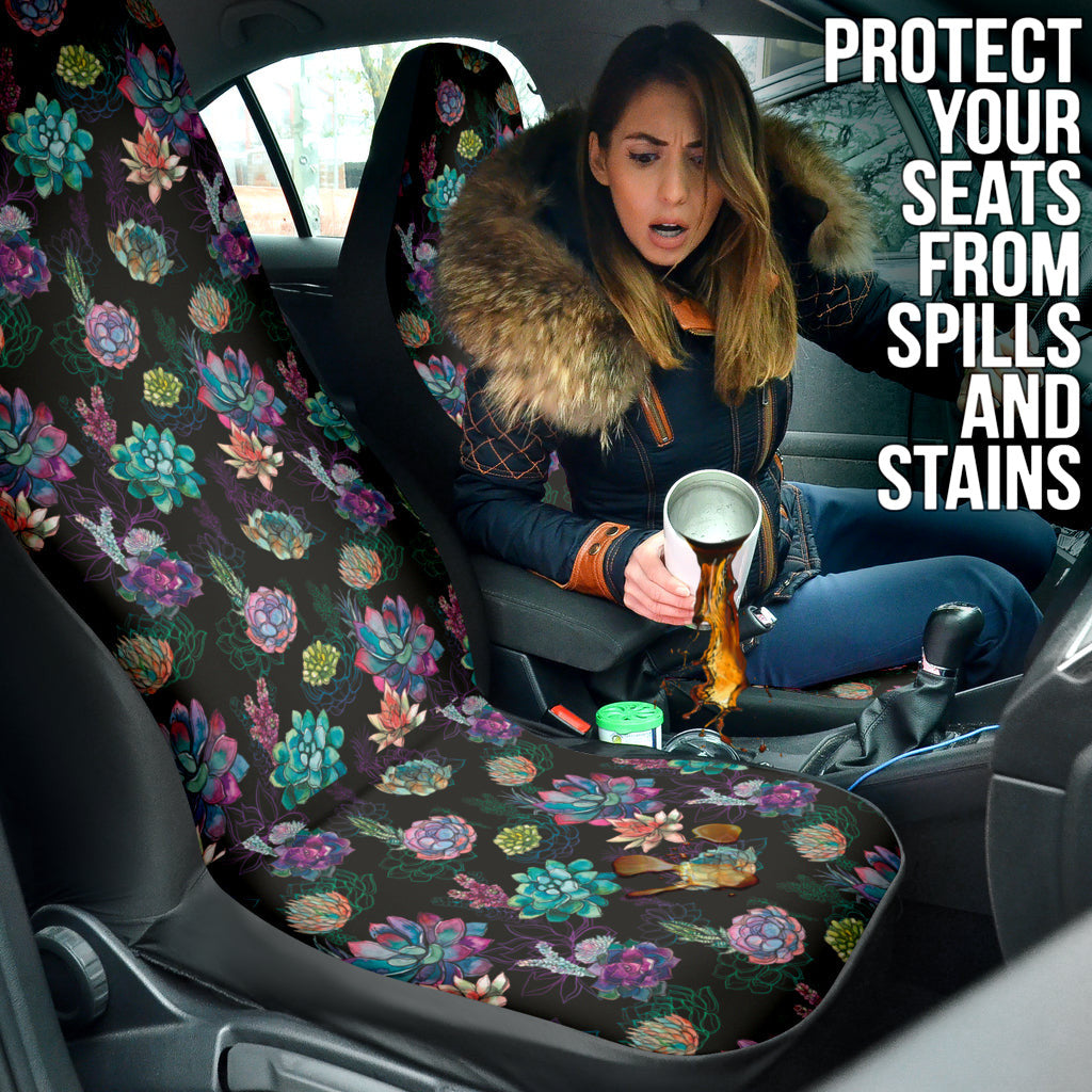 Succulent Colorful Black Background Watercolor Car Seat Covers