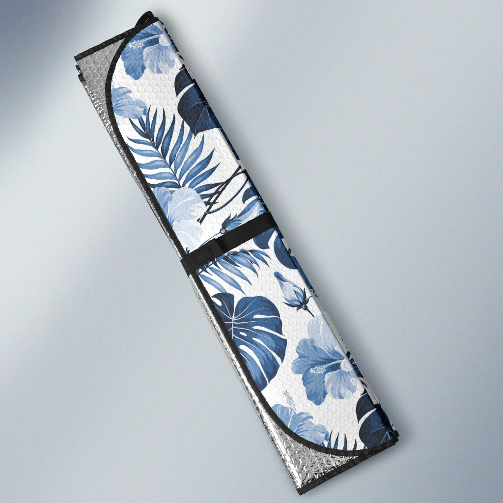 White And Blue Hibiscus Tropical Hawaiian Flower Pattern Car Auto Sun Shades