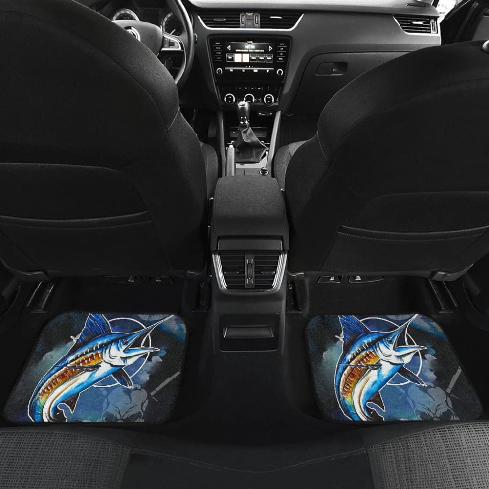 Fishing Car Floor Mats Blue Marlin Skull Fisherman