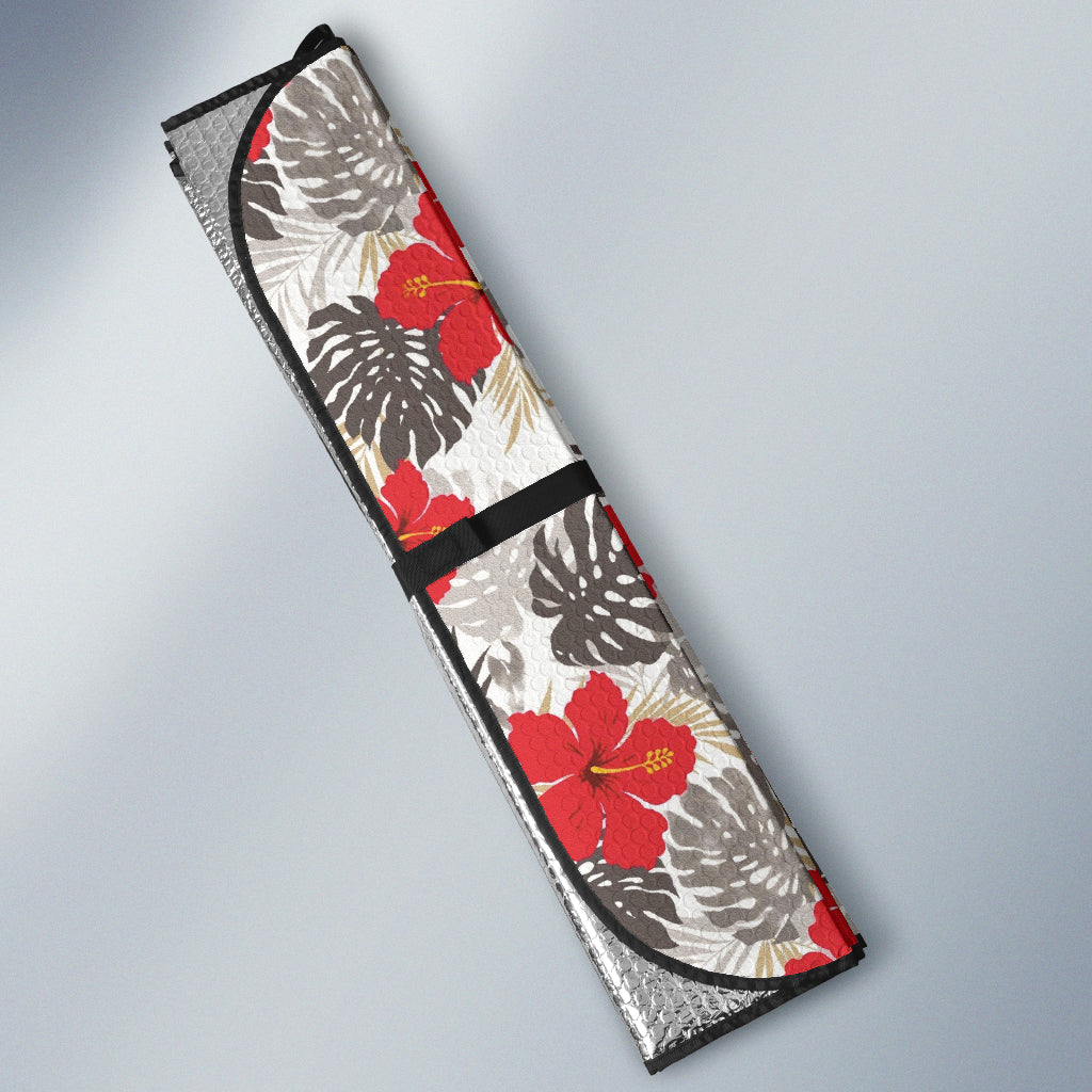 Red Hibiscus Hawaiian Flower Pattern Car Auto Sun Shades