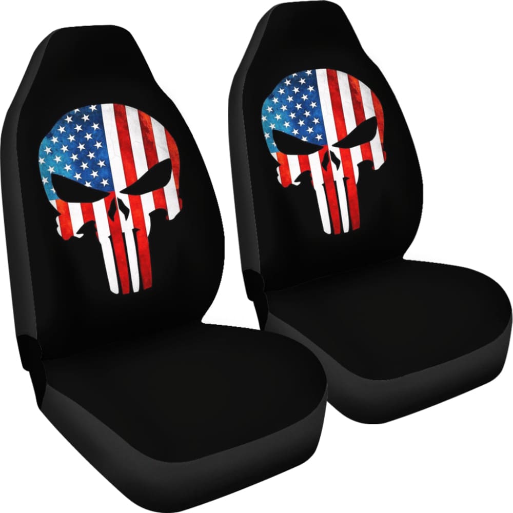 Punisher Skull Military American Flag Car Seat Covers