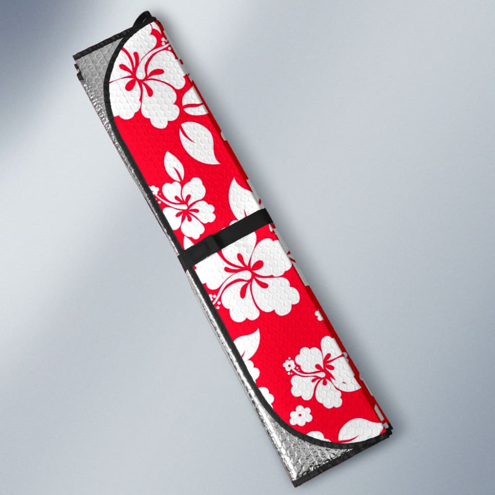 Red And White Hibiscus Flowers Hawaiian Flower Pattern Car Auto Sun Shades