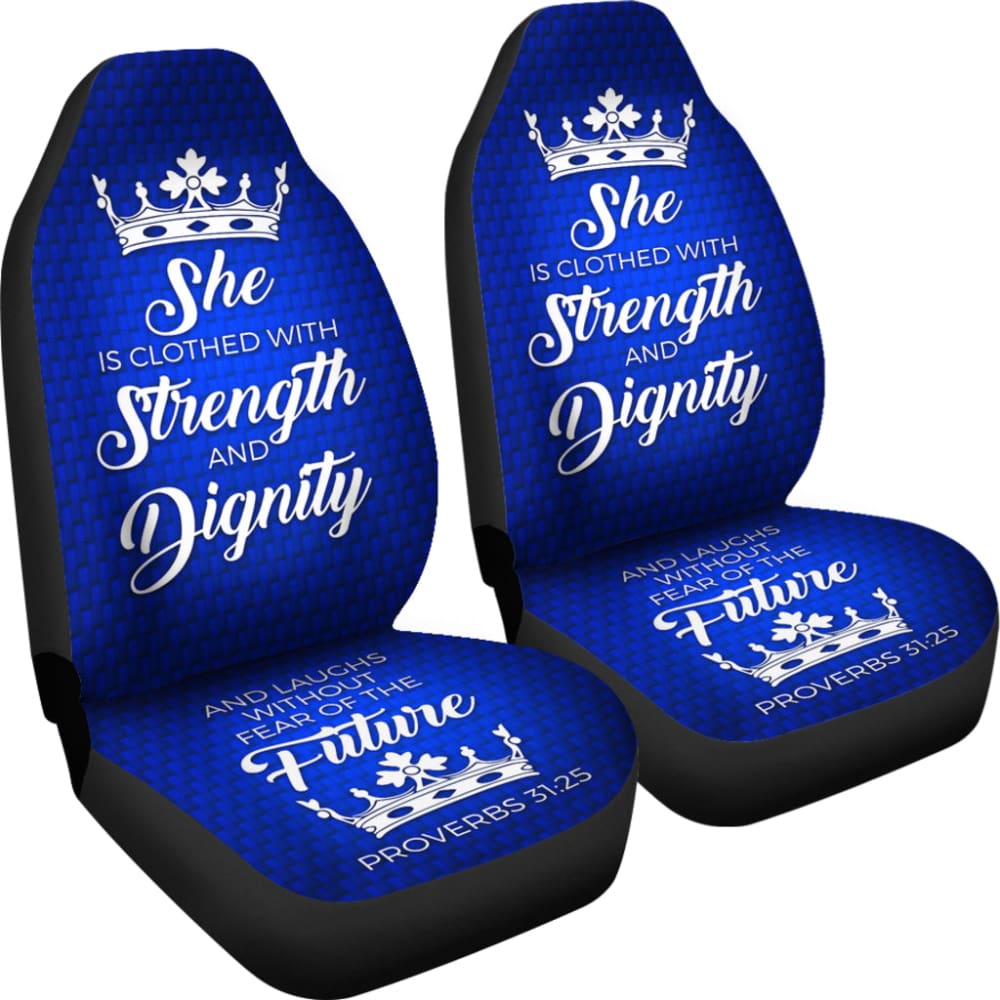 Proverbs Blue White She Is Clothed With Strength And Dignity Car Seat Covers