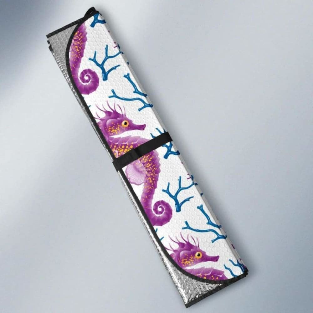 Purple Seahorse Blue Coral Pattern Car Auto Sun Shades