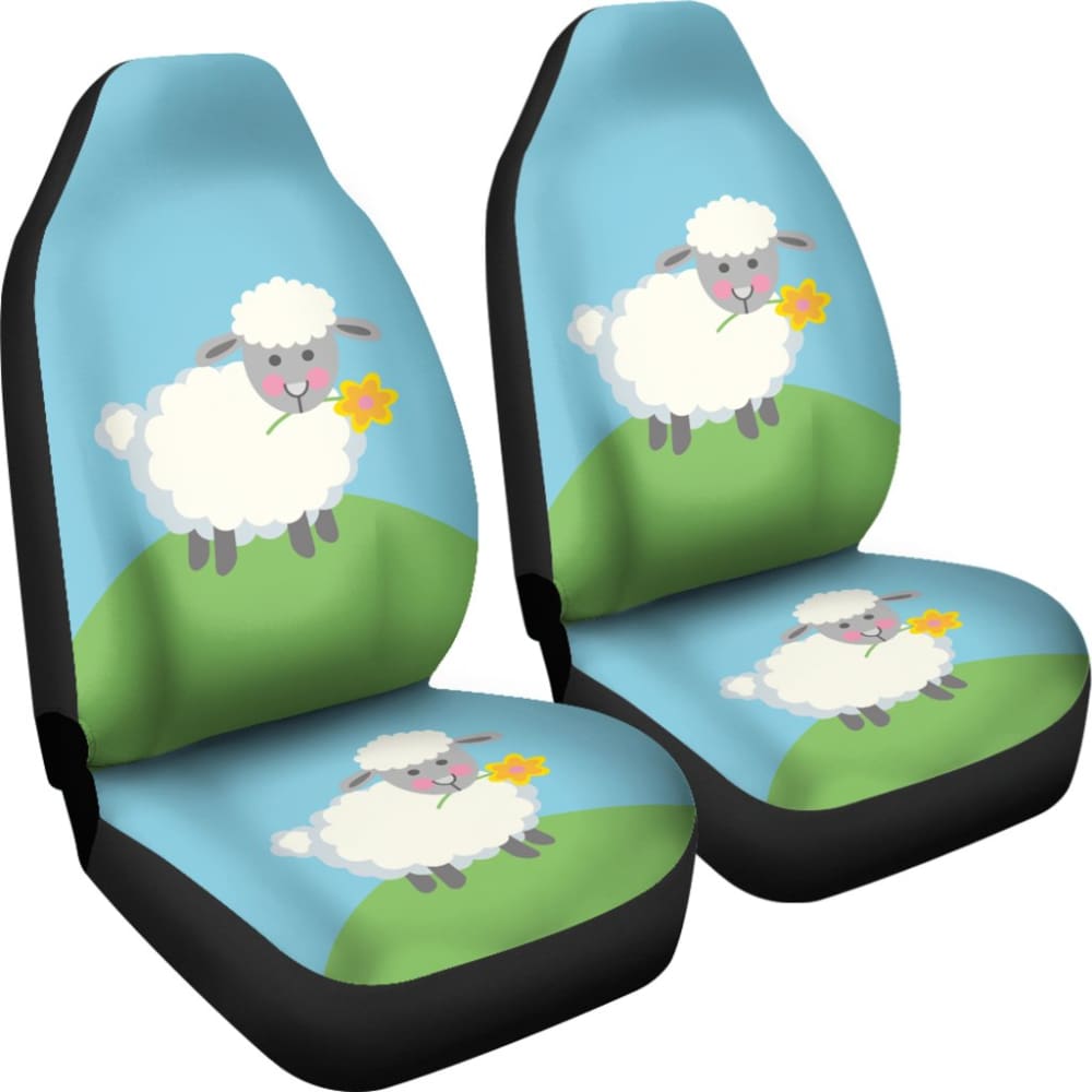 Cute Sheep With Grass And Flower Car Seat Covers