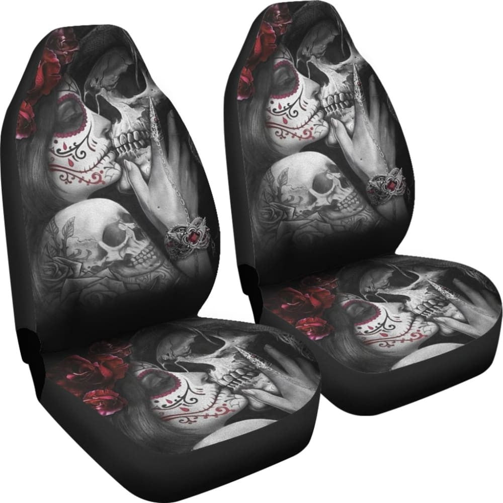 Kissing Skeleton Sugar Skull Gothic Calavera Car Seat Covers