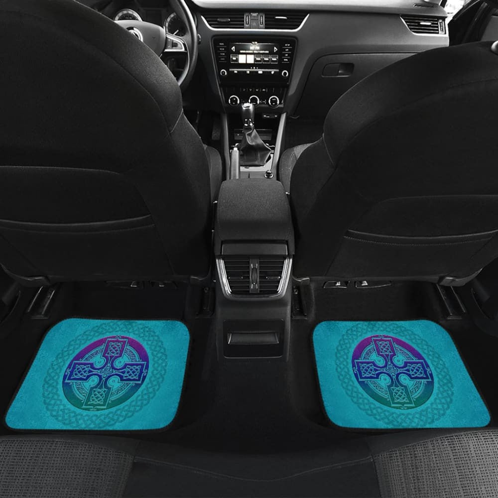 Celtic Circle Cross Car Floor Mats Set Purple and Blue