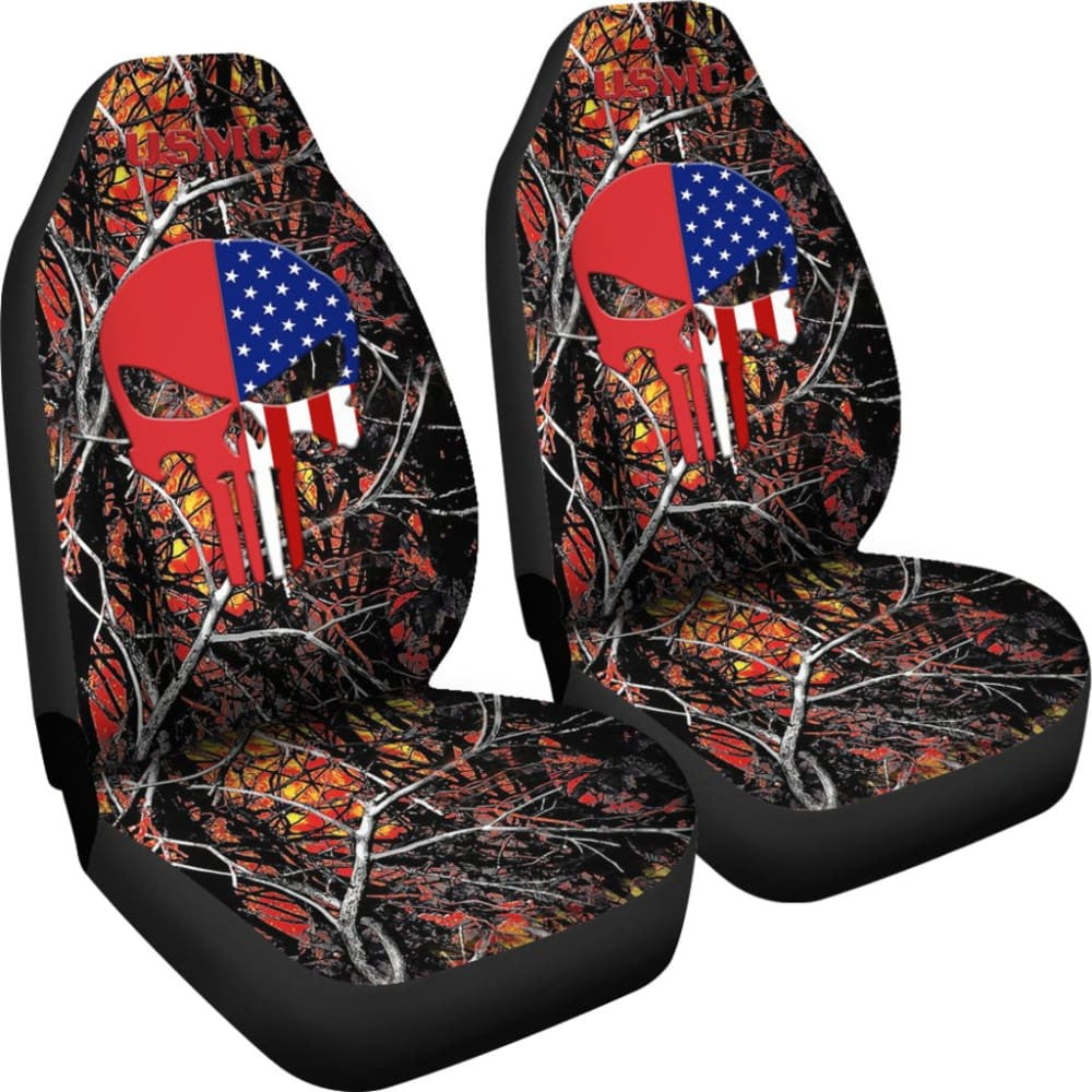 Wildfire Camouflage US Marine Corps Custom American Flag Punisher Car Seat Covers