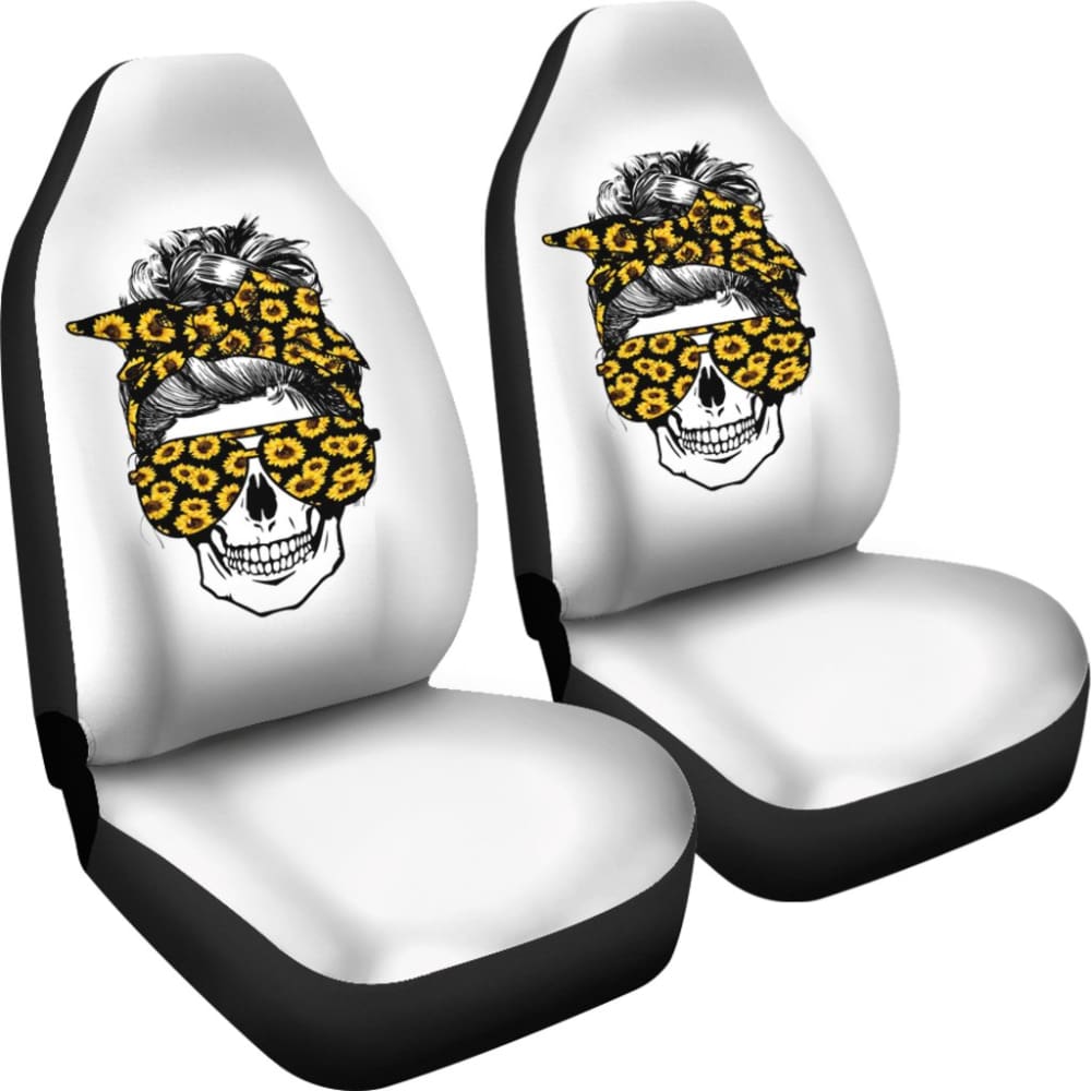 Amazing Skulls With Glasses And Bandana Sunflower Car Seat Covers