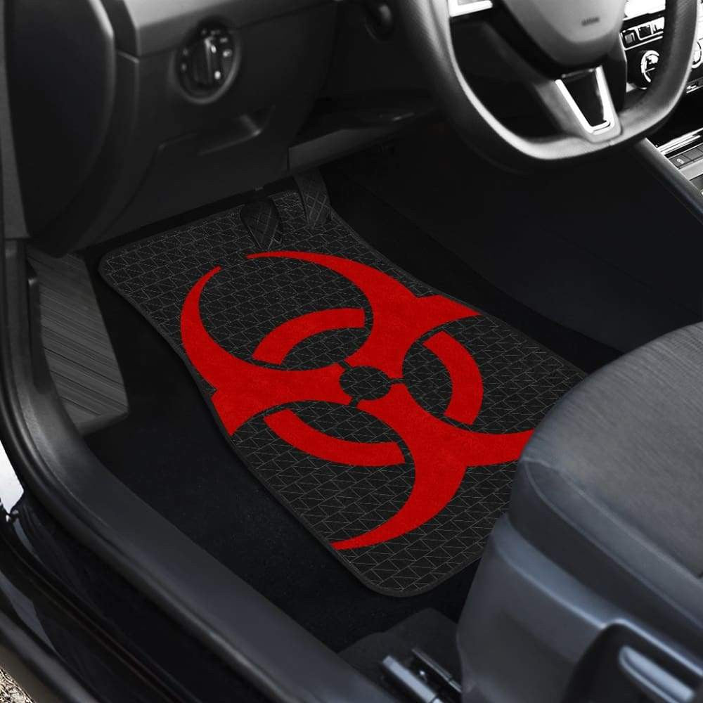 Red Biohazard Sign Black Background Car Floor Mats