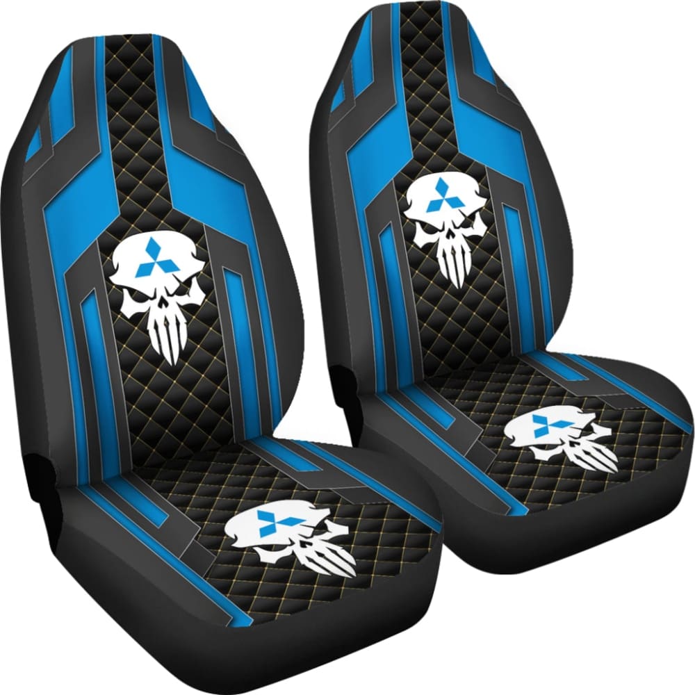 Black Blue Punisher Skull Mitsubishi Car Seat Covers